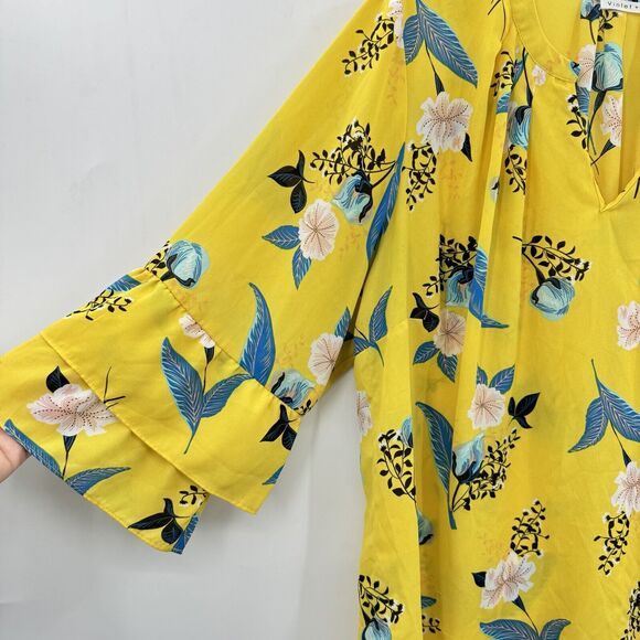 Violet + Claire Floral Blouse Size 3X Yellow Colorful Bell Sleeve Career Pretty - Picture 3 of 8